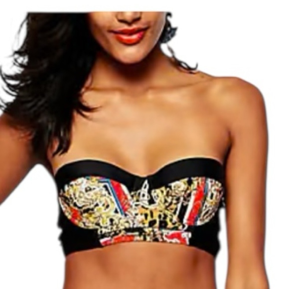 River Island. Black and Red Bold Crop Top